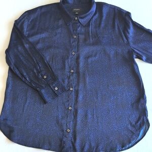 Banana Republic Factory Blue Button Down Satin Long Sleeved Shirt Women's XXL